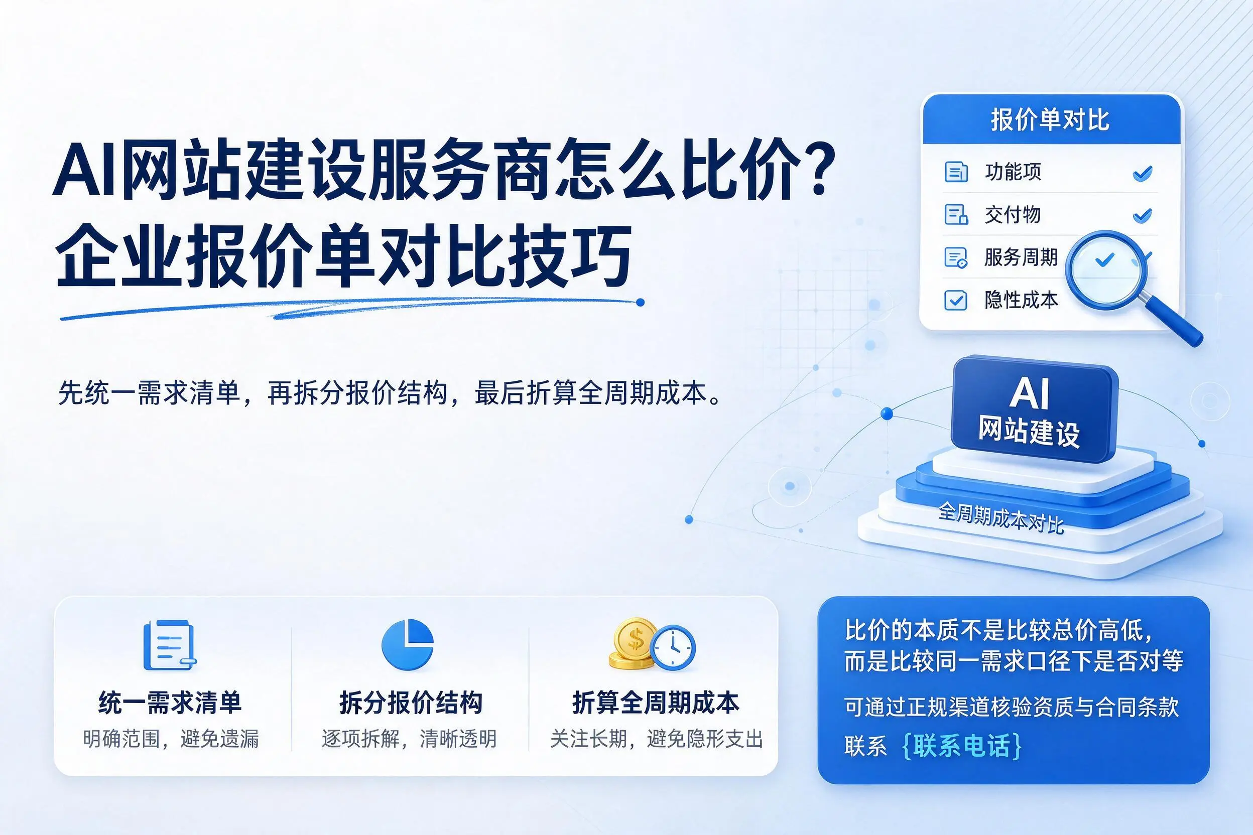 AI网站建设服务商怎么比价？庆阳企业报价单对比技巧