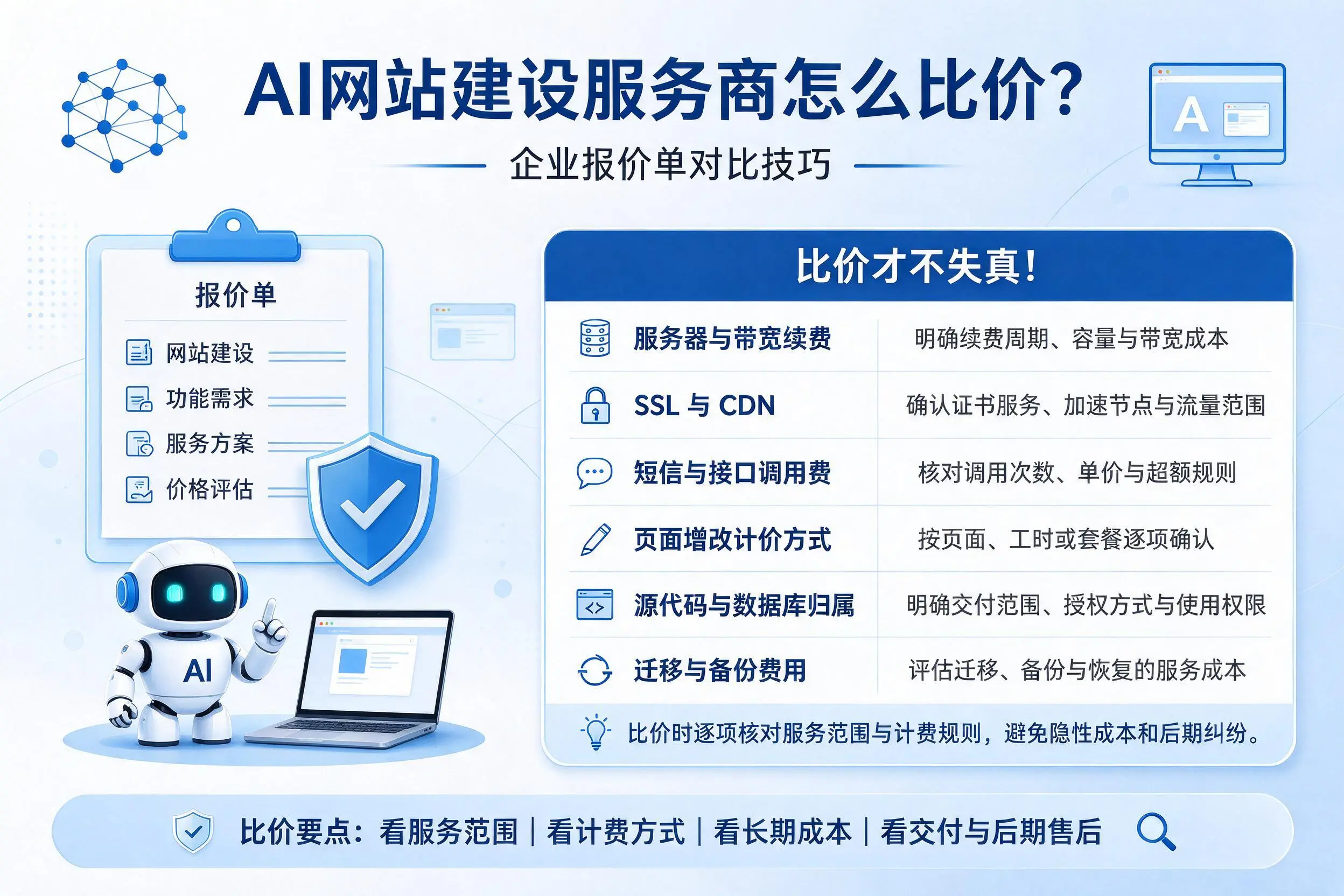 AI网站建设服务商怎么比价？庆阳企业报价单对比技巧
